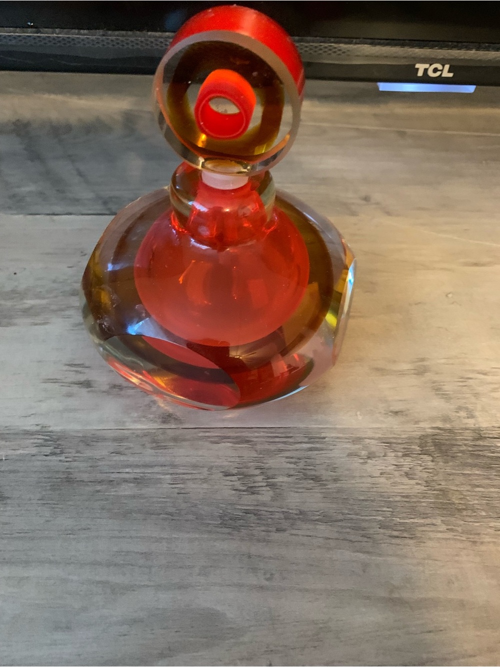 Handblown Red and Amber Glass Art Sculpture - Decorative Accent